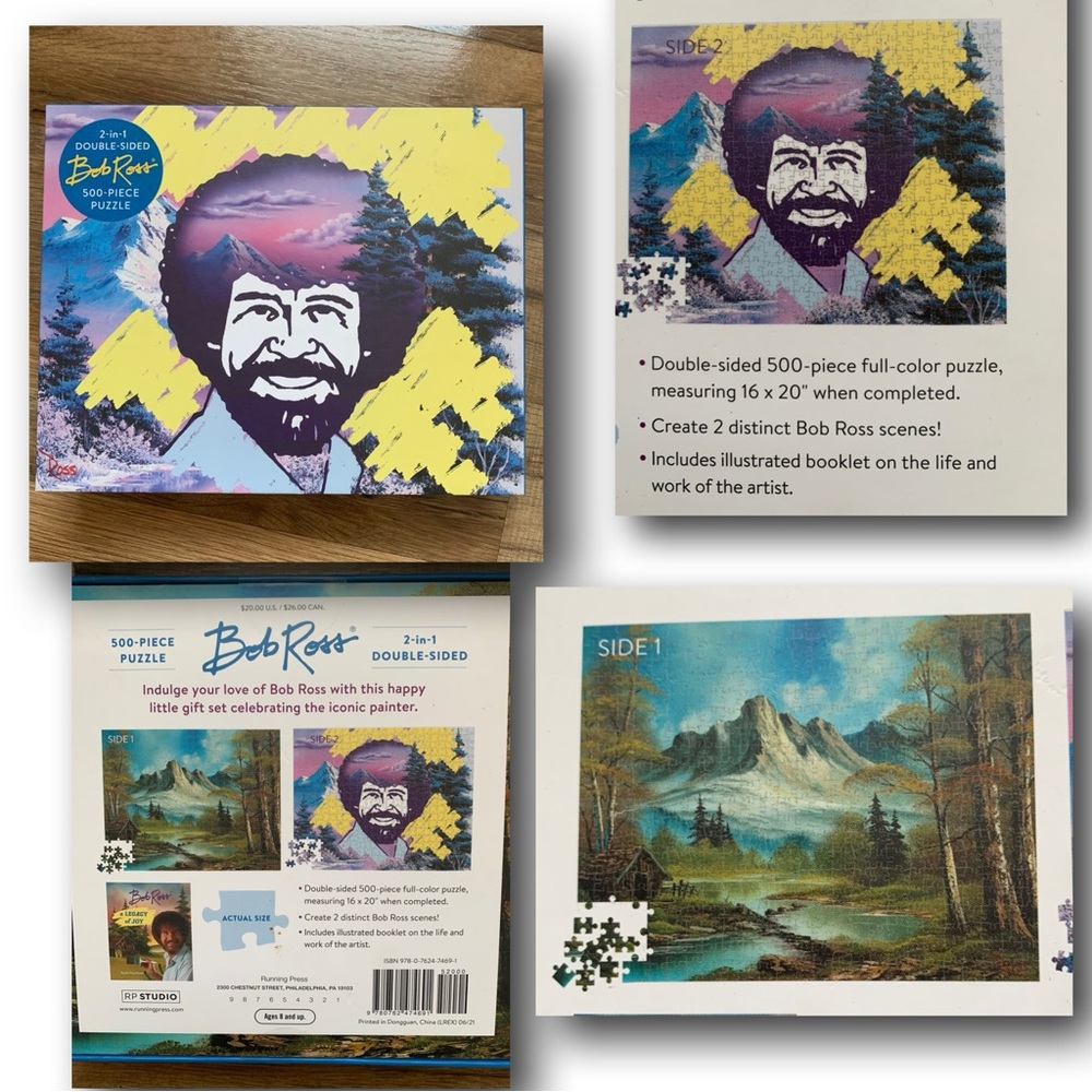 🎨🌳🖼️🧩 2 in 1  Double-Sided Bob Ross 500 Piece Puzzle